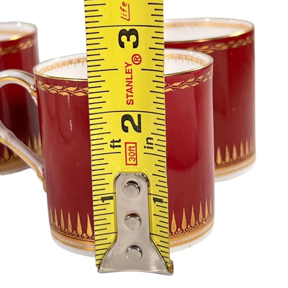 Royal Worcester Regency Red Espresso Demitasse Cups Saucers Sunburst Set Of 4 - Picture 16 of 16